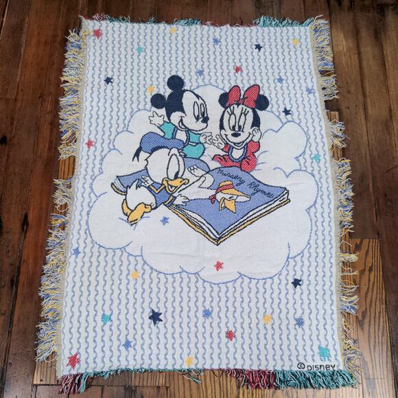 Disney Baby Blanket Knit Multi Size 42x30 Tasseled Mickey Minnie Donald - Picture 2 of 7